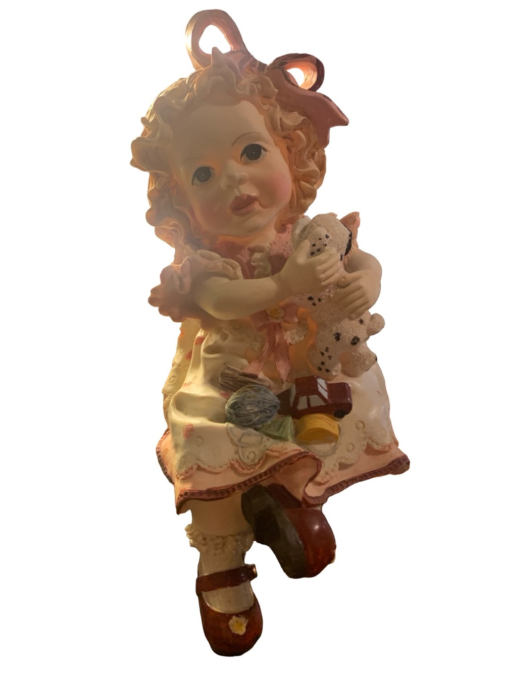 Vintage Resin Shelf Sitter Doll Holding Puppy